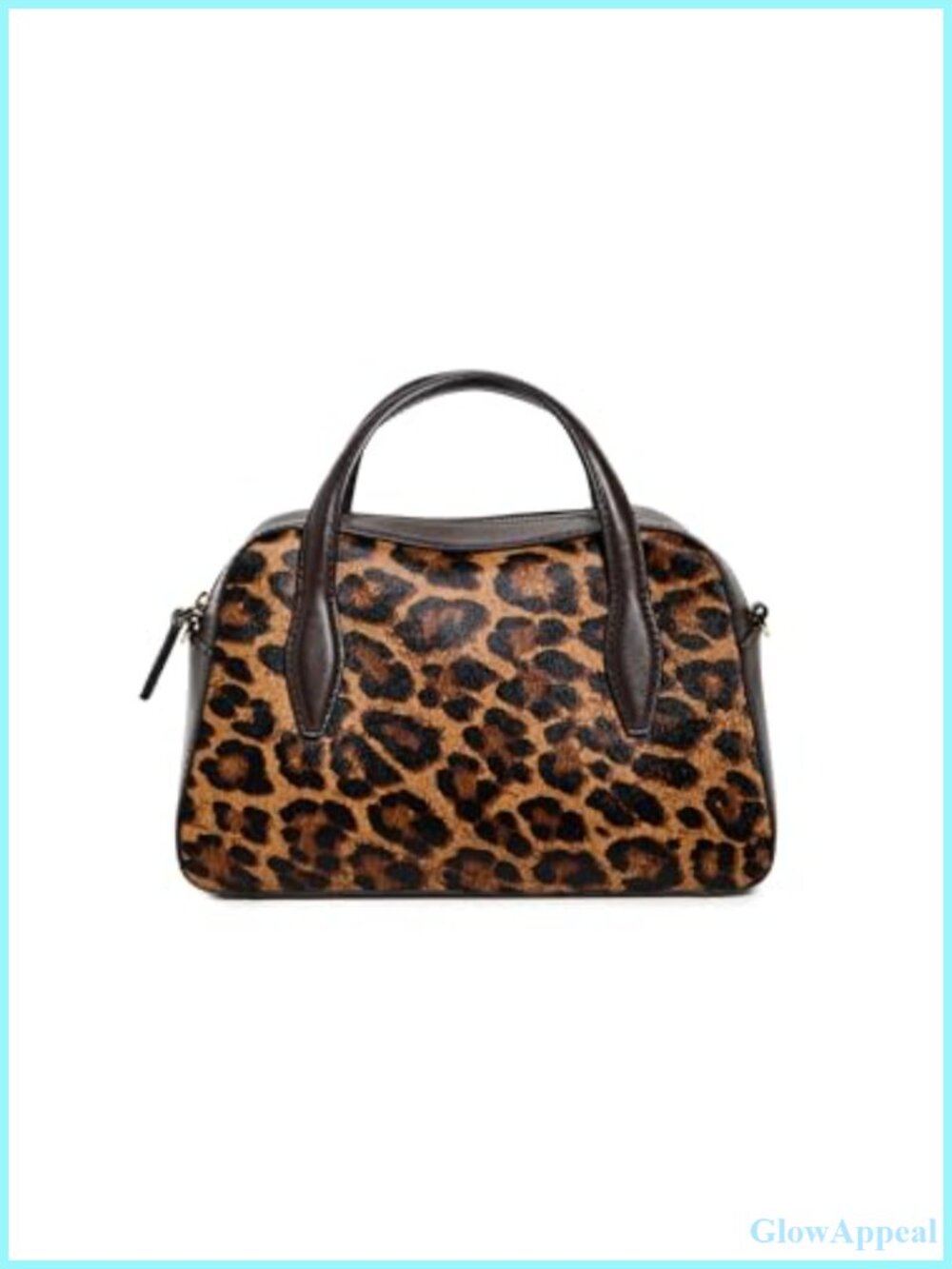 Leopard Haircalf Mini Crossbody Satchel Bag Leather Trim Adjustable Strap